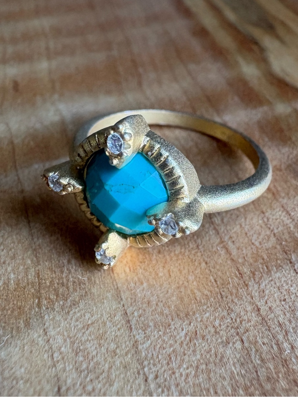 Freida Rothman Gold Over 925 Sterling Silver Ring with Turquoise Stone and CZ 7